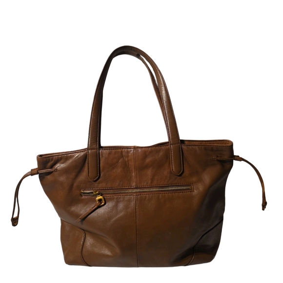 HOBO Handbags - HOBO The Original Brown Leather Drawstring Tote Bag Front Zip Pocket Vintage
